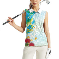Japanese and Hawaiian Culture Fusion Women Sleeveless Polo Shirt Irezumi with Turtles and Lei Kakau Pattern Fresh Vibe LT03 - Polynesian Pride