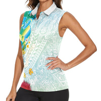 Japanese and Hawaiian Culture Fusion Women Sleeveless Polo Shirt Irezumi with Turtles and Lei Kakau Pattern Fresh Vibe LT03 - Polynesian Pride