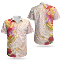 Japanese and Hawaiian Culture Fusion Couples Matching Off Shoulder Maxi Dress and Hawaiian Shirt Irezumi with Turtles and Lei Kakau Pattern Sunset Vibe LT03 - Polynesian Pride