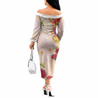 Japanese and Hawaiian Culture Fusion Off The Shoulder Long Sleeve Dress Irezumi with Turtles and Lei Kakau Pattern Sunset Vibe LT03 - Polynesian Pride