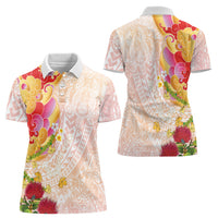 Japanese and Hawaiian Culture Fusion Women Polo Shirt Irezumi with Turtles and Lei Kakau Pattern Sunset Vibe LT03 - Polynesian Pride