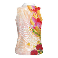 Japanese and Hawaiian Culture Fusion Women Sleeveless Polo Shirt Irezumi with Turtles and Lei Kakau Pattern Sunset Vibe LT03 - Polynesian Pride