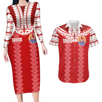 Custom Tahiti Football Polynesian Pattern Couples Matching Long Sleeve Bodycon Dress and Hawaiian Shirt