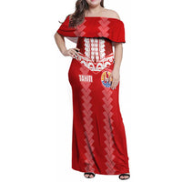Custom Tahiti Football Polynesian Pattern Family Matching Off Shoulder Maxi Dress and Hawaiian Shirt