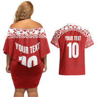 Custom Tonga Football Ngatu Tribal Tattoo Couples Matching Off Shoulder Short Dress and Hawaiian Shirt LT03 - Polynesian Pride