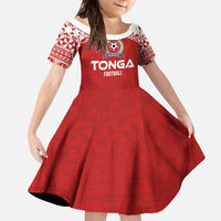 Custom Tonga Football Ngatu Tribal Tattoo Family Matching Mermaid Dress and Hawaiian Shirt LT03 Daughter's Dress Red - Polynesian Pride