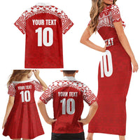 Custom Tonga Football Ngatu Tribal Tattoo Family Matching Short Sleeve Bodycon Dress and Hawaiian Shirt LT03 - Polynesian Pride