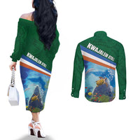 Marshall Islands Kwajalein Atoll Couples Matching Off The Shoulder Long Sleeve Dress and Long Sleeve Button Shirt Polynesian Pattern and Undersea Animals