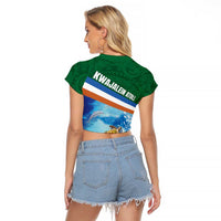Marshall Islands Kwajalein Atoll Raglan Cropped T Shirt Polynesian Pattern and Undersea Animals