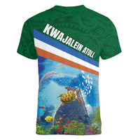 Marshall Islands Kwajalein Atoll Women V-Neck T-Shirt Polynesian Pattern and Undersea Animals