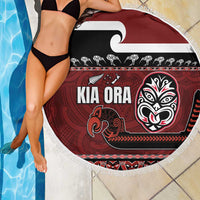 New Zealand Culture Beach Blanket Kia Ora Aotearoa Moko Tattoo Mask with Waka and Maori Art Pattern