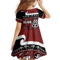 New Zealand Culture Family Matching Long Sleeve Bodycon Dress and Hawaiian Shirt Kia Ora Aotearoa Moko Tattoo Mask with Waka and Maori Art Pattern LT03 - Polynesian Pride