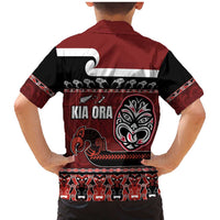 New Zealand Culture Family Matching Mermaid Dress and Hawaiian Shirt Kia Ora Aotearoa Moko Tattoo Mask with Waka and Maori Art Pattern LT03 - Polynesian Pride