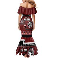 New Zealand Culture Family Matching Mermaid Dress and Hawaiian Shirt Kia Ora Aotearoa Moko Tattoo Mask with Waka and Maori Art Pattern LT03 - Polynesian Pride