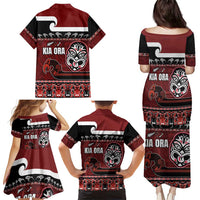New Zealand Culture Family Matching Puletasi and Hawaiian Shirt Kia Ora Aotearoa Moko Tattoo Mask with Waka and Maori Art Pattern LT03 - Polynesian Pride