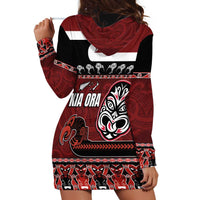 New Zealand Culture Hoodie Dress Kia Ora Aotearoa Moko Tattoo Mask with Waka and Maori Art Pattern LT03 - Polynesian Pride