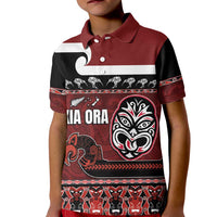New Zealand Culture Kid Polo Shirt Kia Ora Aotearoa Moko Tattoo Mask with Waka and Maori Art Pattern
