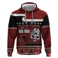 New Zealand Culture Zip Hoodie Kia Ora Aotearoa Moko Tattoo Mask with Waka and Maori Art Pattern LT03 Pullover Hoodie Red - Polynesian Pride