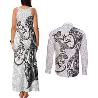 New Zealand Gecko Maori Art Tattoo Couples Matching Tank Maxi Dress and Long Sleeve Button Shirt White Color LT03 - Polynesian Pride