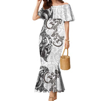 New Zealand Gecko Maori Art Tattoo Family Matching Mermaid Dress and Hawaiian Shirt White Color LT03 Mom's Dress White - Polynesian Pride