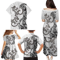 New Zealand Gecko Maori Art Tattoo Family Matching Puletasi and Hawaiian Shirt White Color LT03 - Polynesian Pride