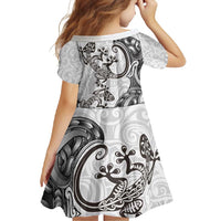 New Zealand Gecko Maori Art Tattoo Family Matching Short Sleeve Bodycon Dress and Hawaiian Shirt White Color LT03 - Polynesian Pride