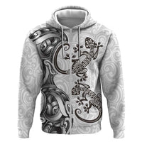 New Zealand Gecko Maori Art Tattoo Hoodie White Color
