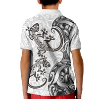 New Zealand Gecko Maori Art Tattoo Kid Polo Shirt White Color