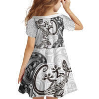 New Zealand Gecko Maori Art Tattoo Kid Short Sleeve Dress White Color