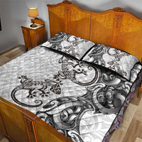 New Zealand Gecko Maori Art Tattoo Quilt Bed Set White Color