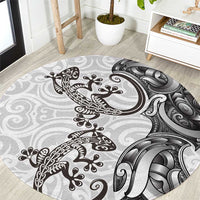 New Zealand Gecko Maori Art Tattoo Round Carpet White Color