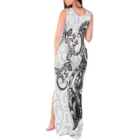 New Zealand Gecko Maori Art Tattoo Tank Maxi Dress White Color