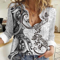 New Zealand Gecko Maori Art Tattoo Women Casual Shirt White Color