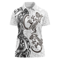 New Zealand Gecko Maori Art Tattoo Women Polo Shirt White Color LT03 Female White - Polynesian Pride
