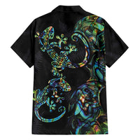 New Zealand Gecko Maori Art Tattoo Family Matching Off The Shoulder Long Sleeve Dress and Hawaiian Shirt Silver Fern and Paua Shell Mode