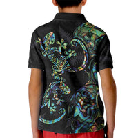 New Zealand Gecko Maori Art Tattoo Kid Polo Shirt Silver Fern and Paua Shell Mode