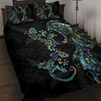 New Zealand Gecko Maori Art Tattoo Quilt Bed Set Silver Fern and Paua Shell Mode