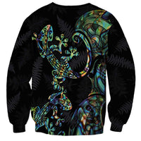 New Zealand Gecko Maori Art Tattoo Sweatshirt Silver Fern and Paua Shell Mode