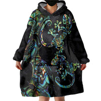 New Zealand Gecko Maori Art Tattoo Wearable Blanket Hoodie Silver Fern and Paua Shell Mode