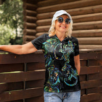 New Zealand Gecko Maori Art Tattoo Women Polo Shirt Silver Fern and Paua Shell Mode LT03 - Polynesian Pride