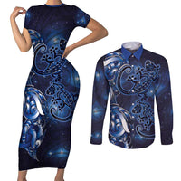 New Zealand Gecko Maori Art Tattoo Couples Matching Short Sleeve Bodycon Dress and Long Sleeve Button Shirt Matariki Mode