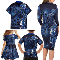 New Zealand Gecko Maori Art Tattoo Family Matching Long Sleeve Bodycon Dress and Hawaiian Shirt Matariki Mode