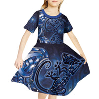 New Zealand Gecko Maori Art Tattoo Kid Short Sleeve Dress Matariki Mode