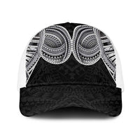 Samoan Traditional Art Tattoos Baseball Net Cap Tatau Tribal Motifs with Ula Fala Black - Polynesian Pride
