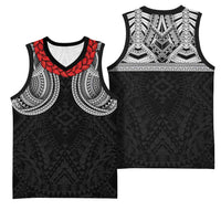 Samoan Traditional Art Tattoos Basketball Jersey Tatau Tribal Motifs with Ula Fala Black - Polynesian Pride