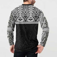 Samoan Traditional Art Tattoos Button Sweatshirt Tatau Tribal Motifs with Ula Fala Black - Polynesian Pride