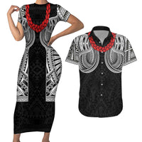 Samoan Traditional Art Tattoos Couples Matching Short Sleeve Bodycon Dress and Hawaiian Shirt Tatau Tribal Motifs with Ula Fala Black LT03 Black - Polynesian Pride
