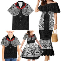 Samoan Traditional Art Tattoos Family Matching Mermaid Dress and Hawaiian Shirt Tatau Tribal Motifs with Ula Fala Black - Polynesian Pride