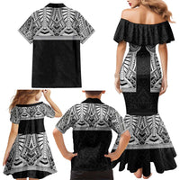 Samoan Traditional Art Tattoos Family Matching Mermaid Dress and Hawaiian Shirt Tatau Tribal Motifs with Ula Fala Black - Polynesian Pride