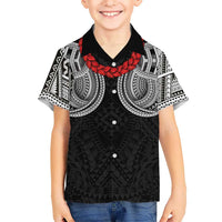 Samoan Traditional Art Tattoos Family Matching Mermaid Dress and Hawaiian Shirt Tatau Tribal Motifs with Ula Fala Black LT03 Son's Shirt Black - Polynesian Pride